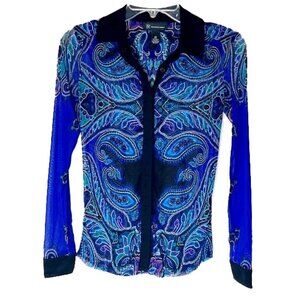 ❤️ 🆕 INC Cool Blue Pattern Blouse Size XS